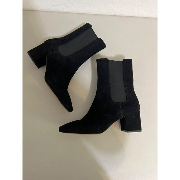 Ann Taylor Black Suede Leather Upper Sz 10 Covered Heel - Picture 4 of 6